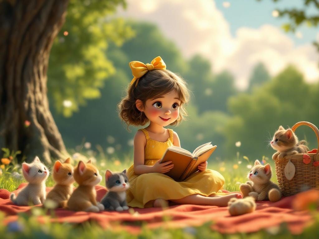 Pixar-Style Girl's Enchanted Picnic in the Woods