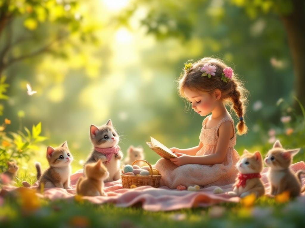 Girl's Sunny Picnic: Pixar-Inspired 3D Digital Art