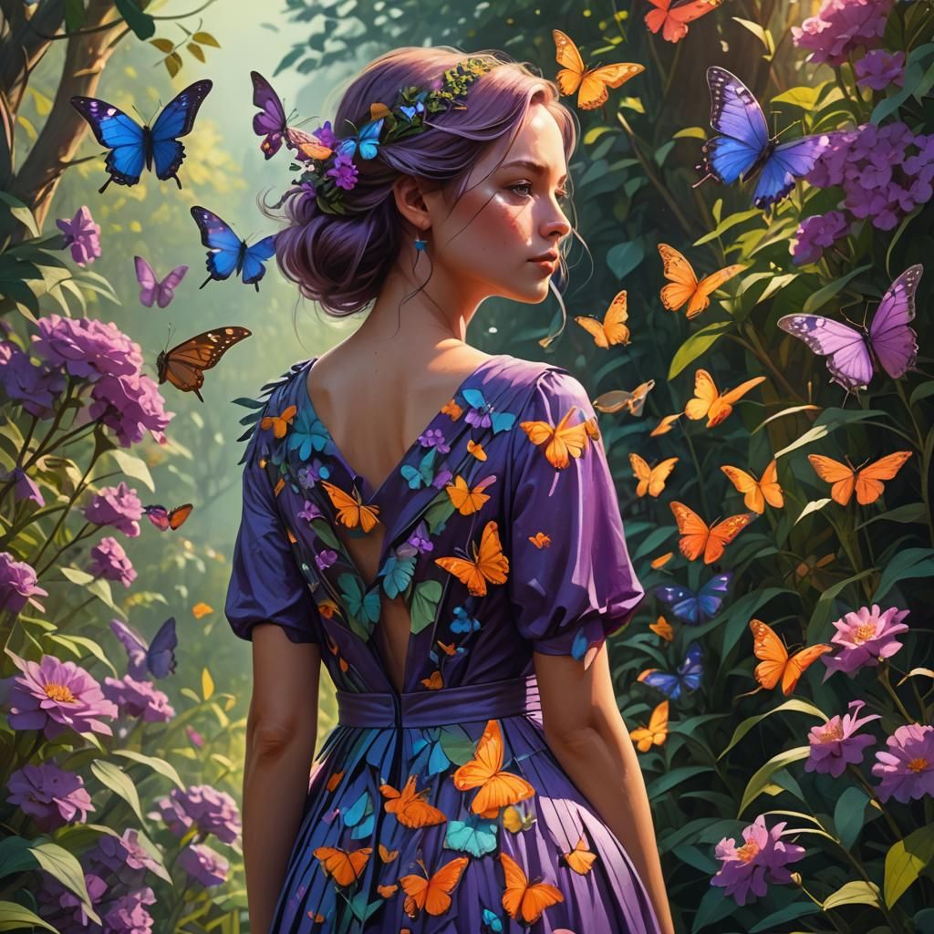Woman in Butterfly Dress: Fantasy Concept Art