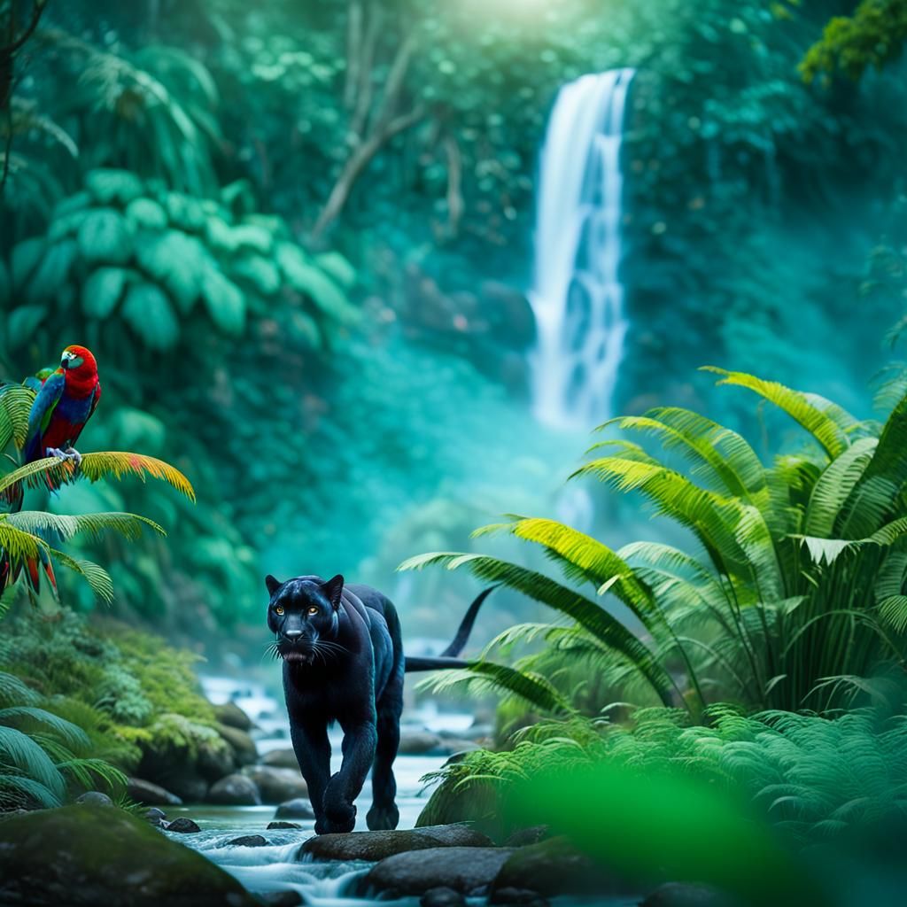 Lush Mayan Rainforest with Black Panther