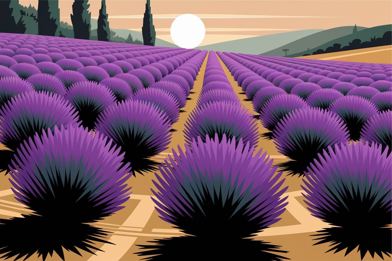 Vibrant Cubist Field of Lavender in Southern French Sunset