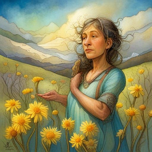 Wildflowers Along a Path: Evocative Illustration