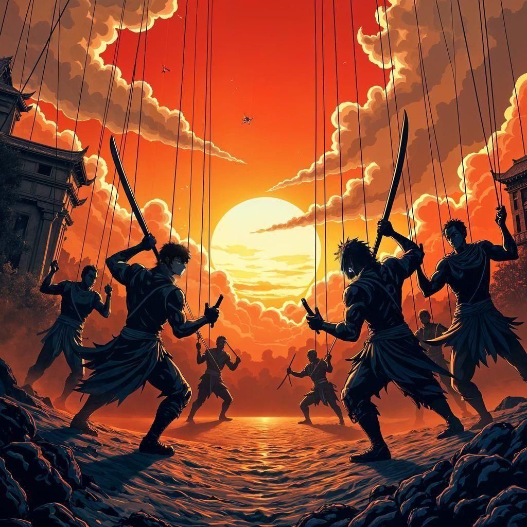 Fierce Arena Battle in Black and White Manga Style