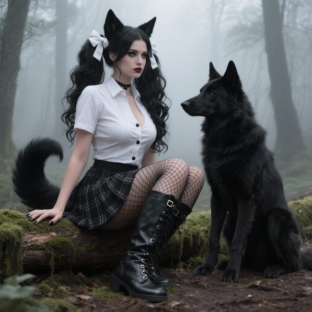 Wolf-Eared Woman in Foggy Forest