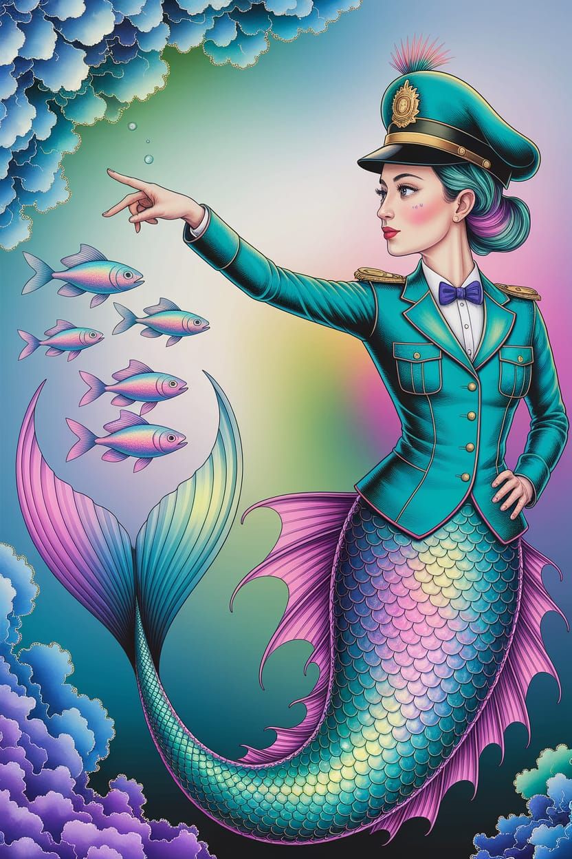 Vibrant Mermaid Traffic Officer in Turquoise Uniform