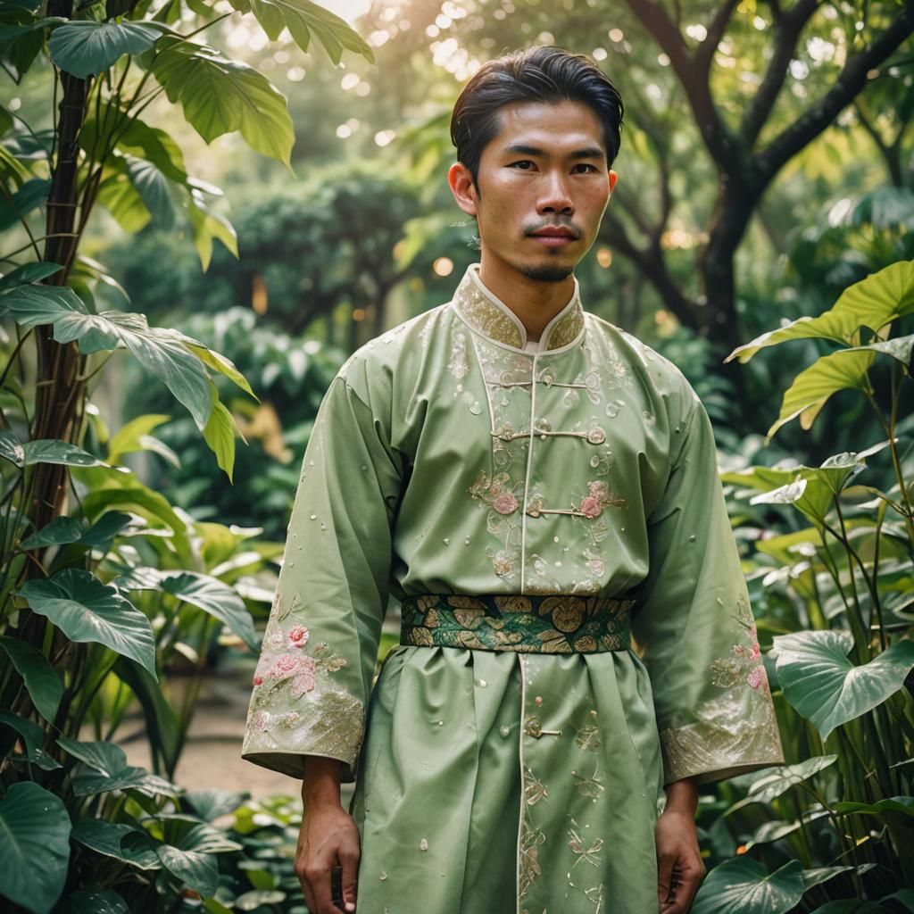 Vietnamese Portrait in Lush Green Garden