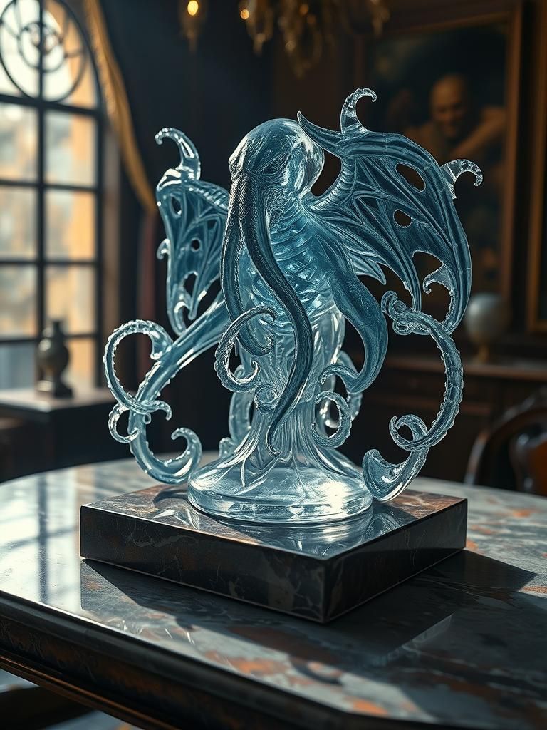 Crystal Cthulhu Statue with Oil Splash Effect