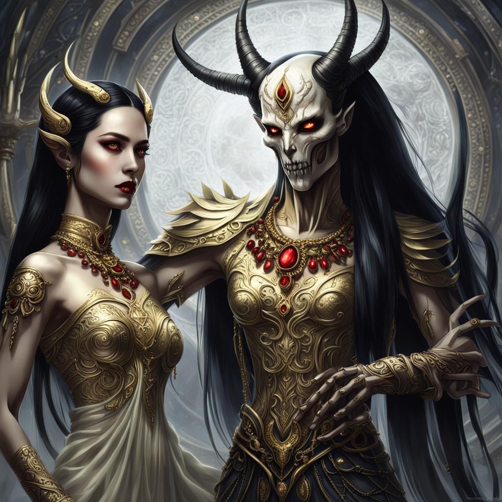 Ethereal Woman and White-Haired Man: Cinematic Still