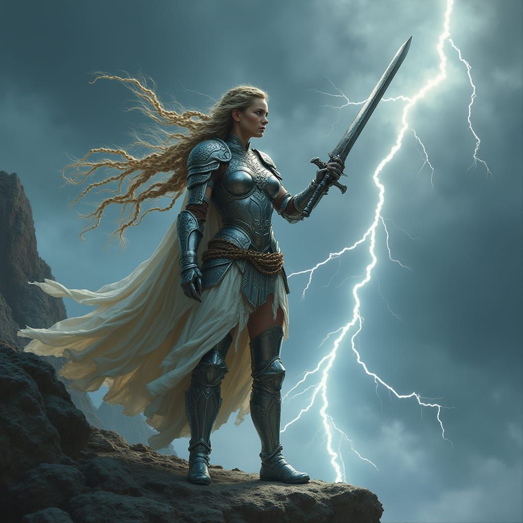 Valkyrie Warrior in Silver Armor with Sword