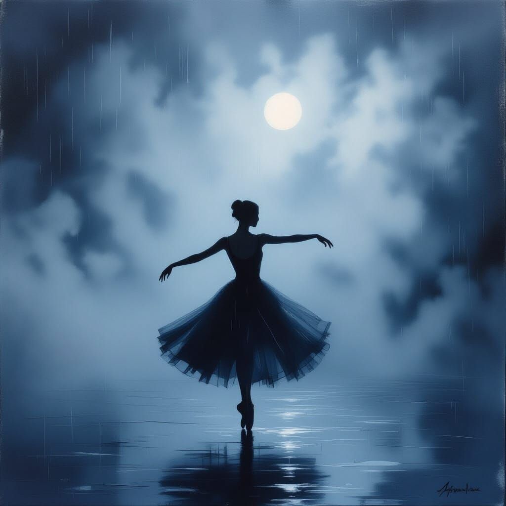 Ballerina in Twilight Storm: Moody Oil Painting