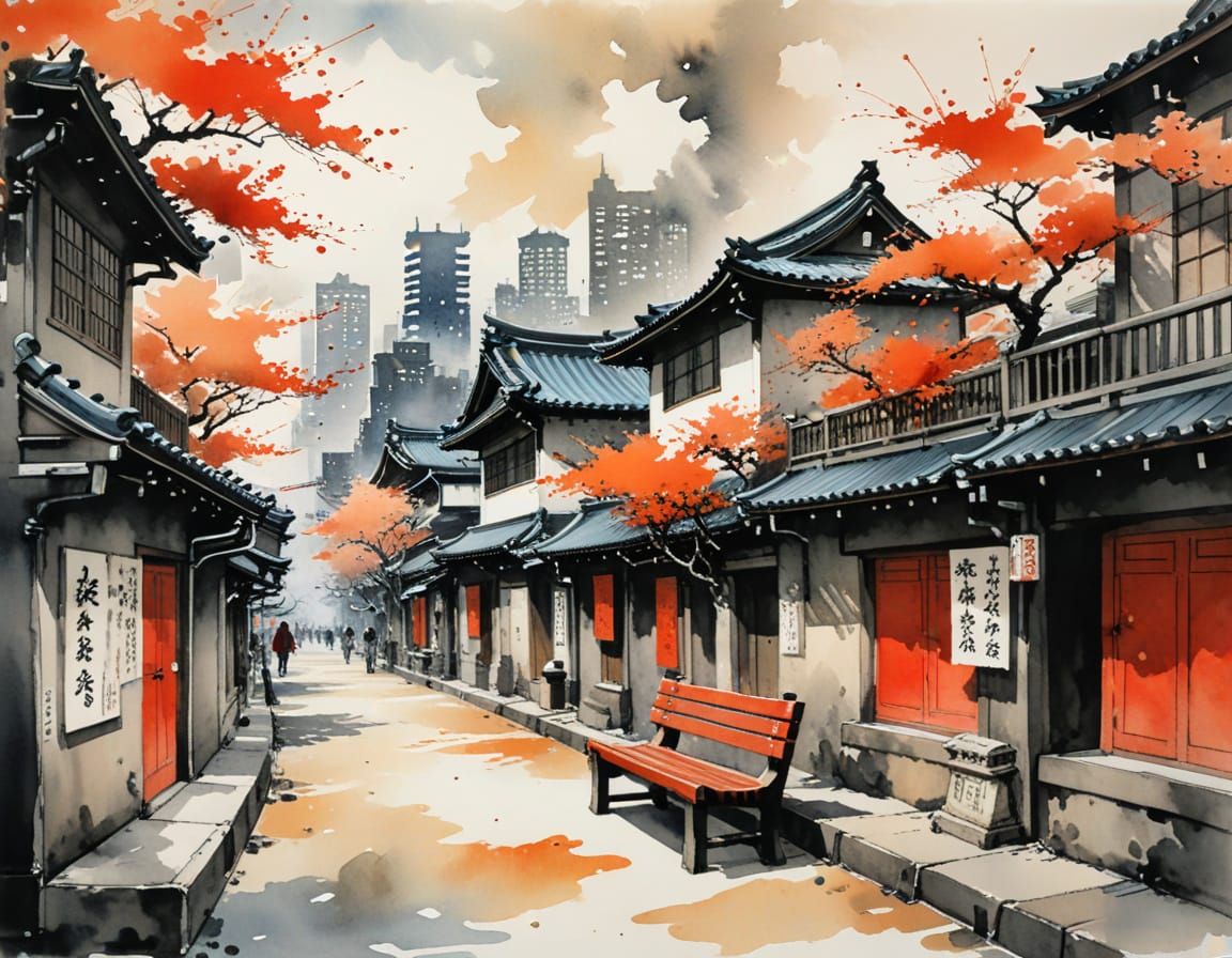 Whimsical City Scene in Vibrant Watercolor