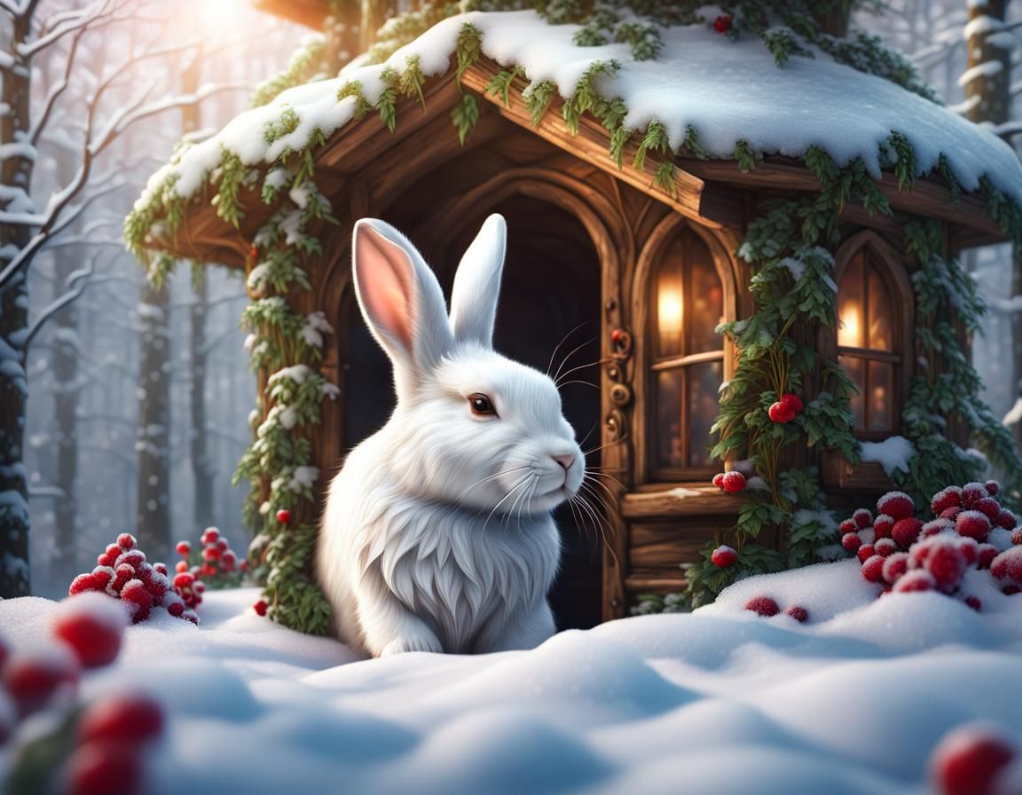 Rabbit's Winter Treehouse: Hyperdetailed Christmas Scene