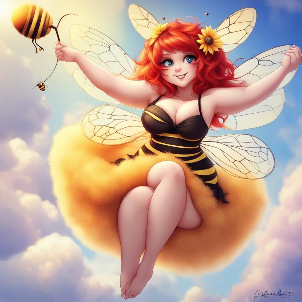 Honey Bee Fairy Cuddling a Bee in Exotic Style