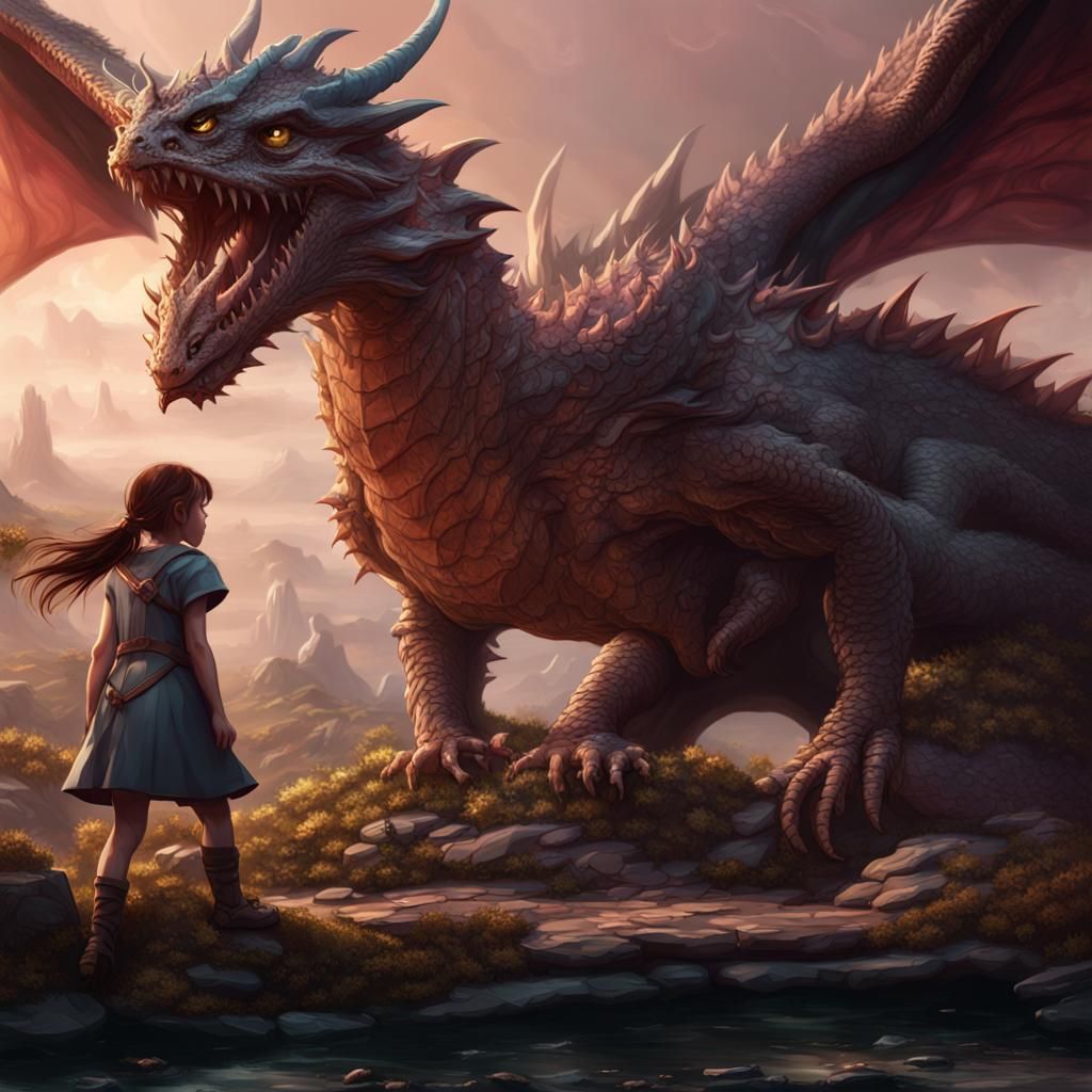 Children Defeat Dragon: Fantasy Concept Art