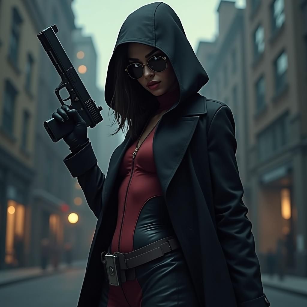 Female Mercenary in Red Suit with Desert Eagle