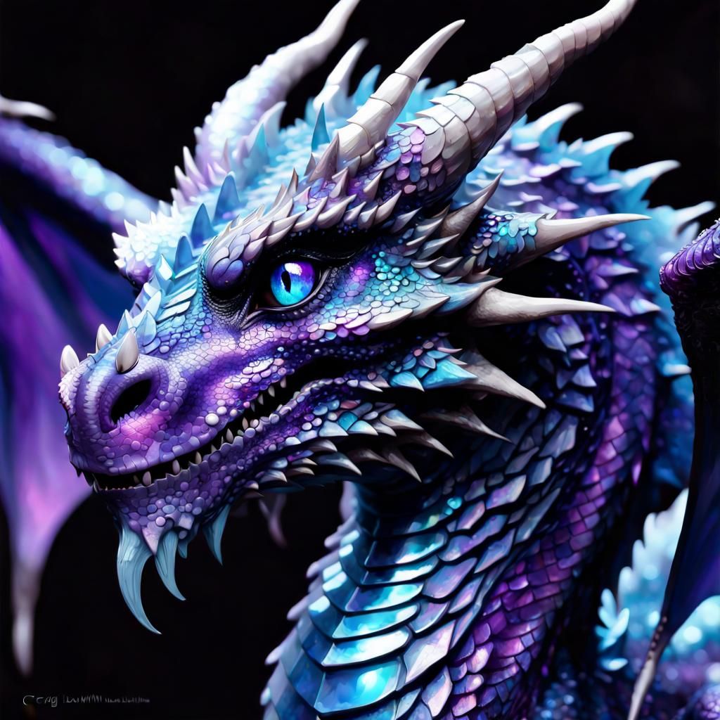 Iridescent Ice Dragon Portrait in Anime Style