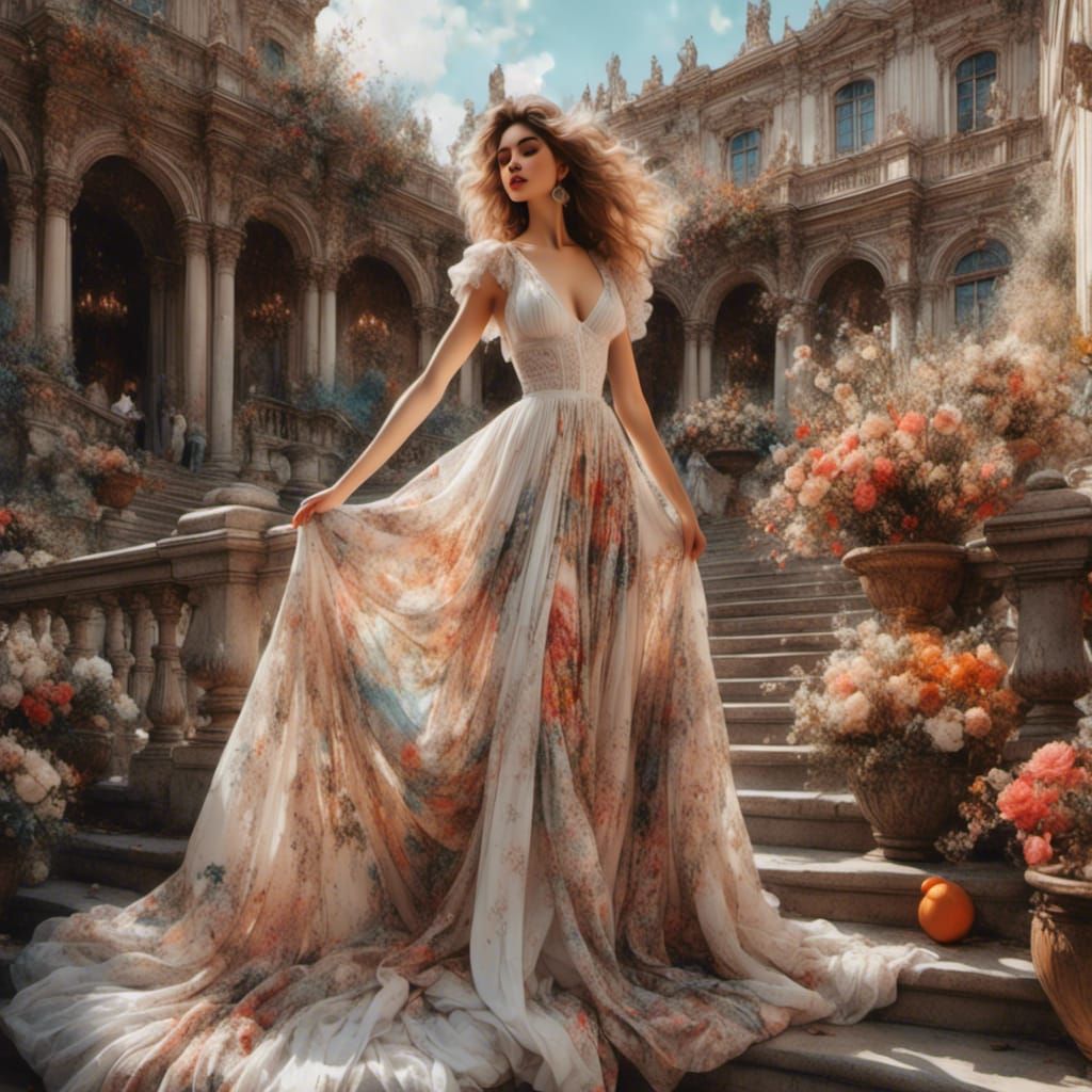 Charming Full-Body Portrait in Color Sketch Style