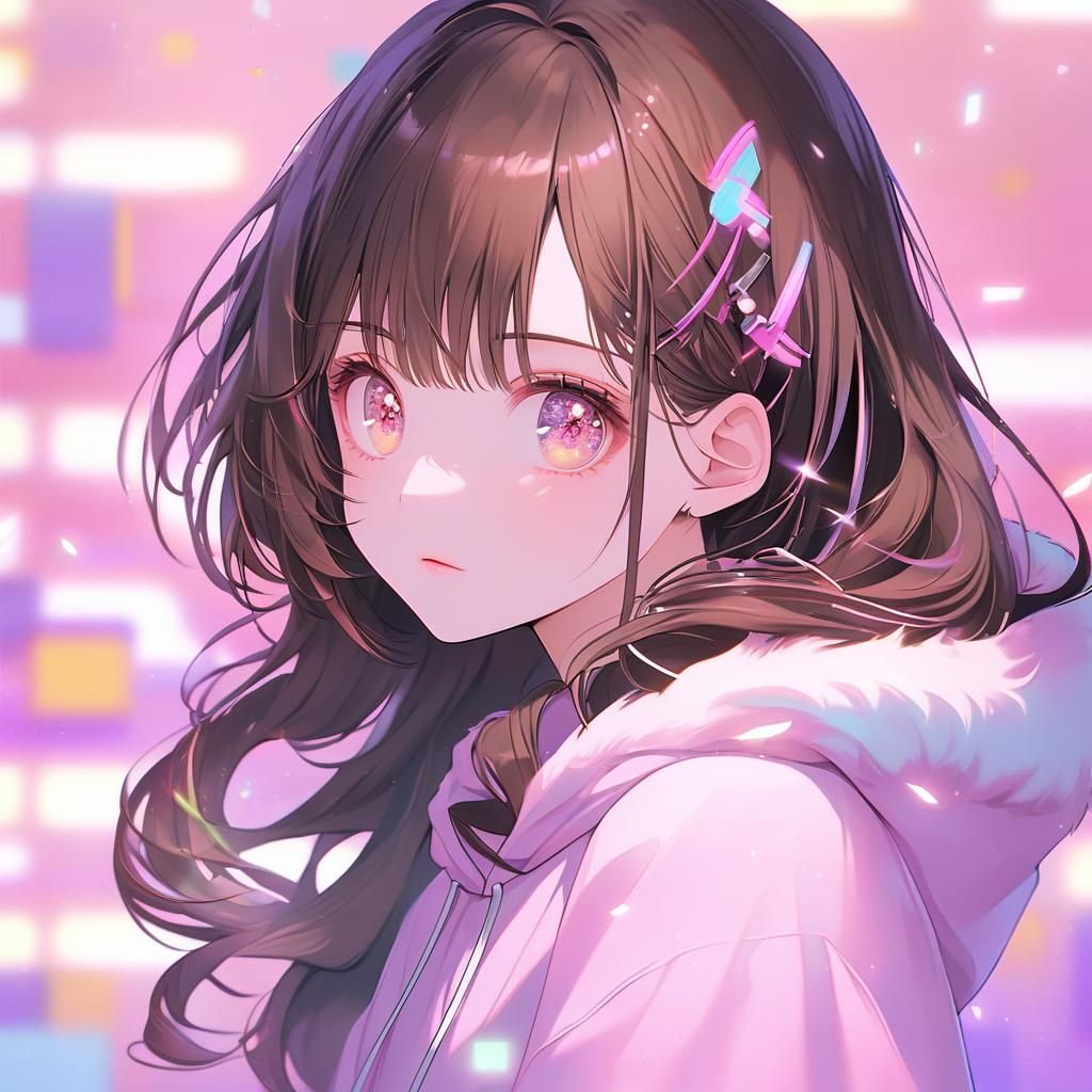 Anime Girl with Pink Hoodie in Pastel Style