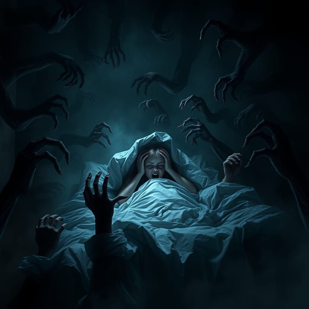 Ethereal Tendrils Consume Girl in Dark Fantastical Nightmare