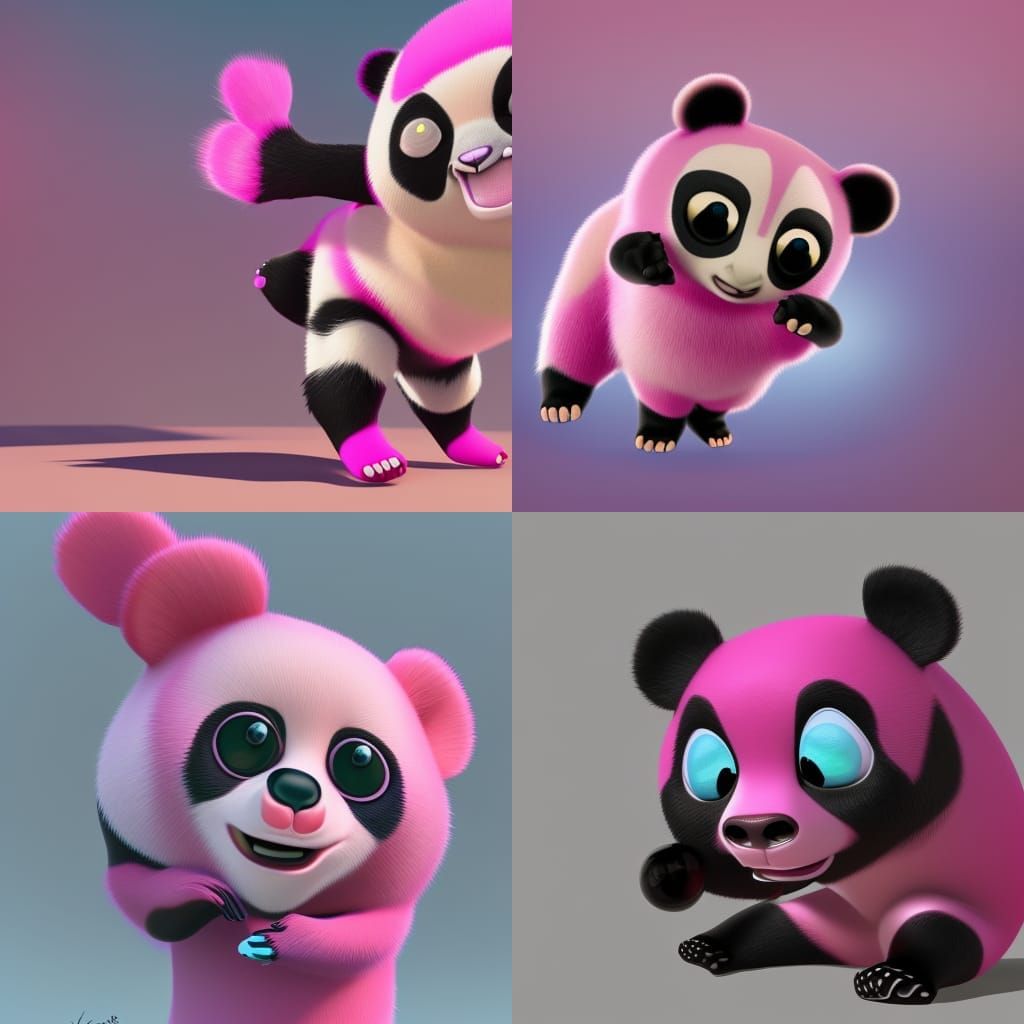 Pink Panda in 3D Digital Art Style