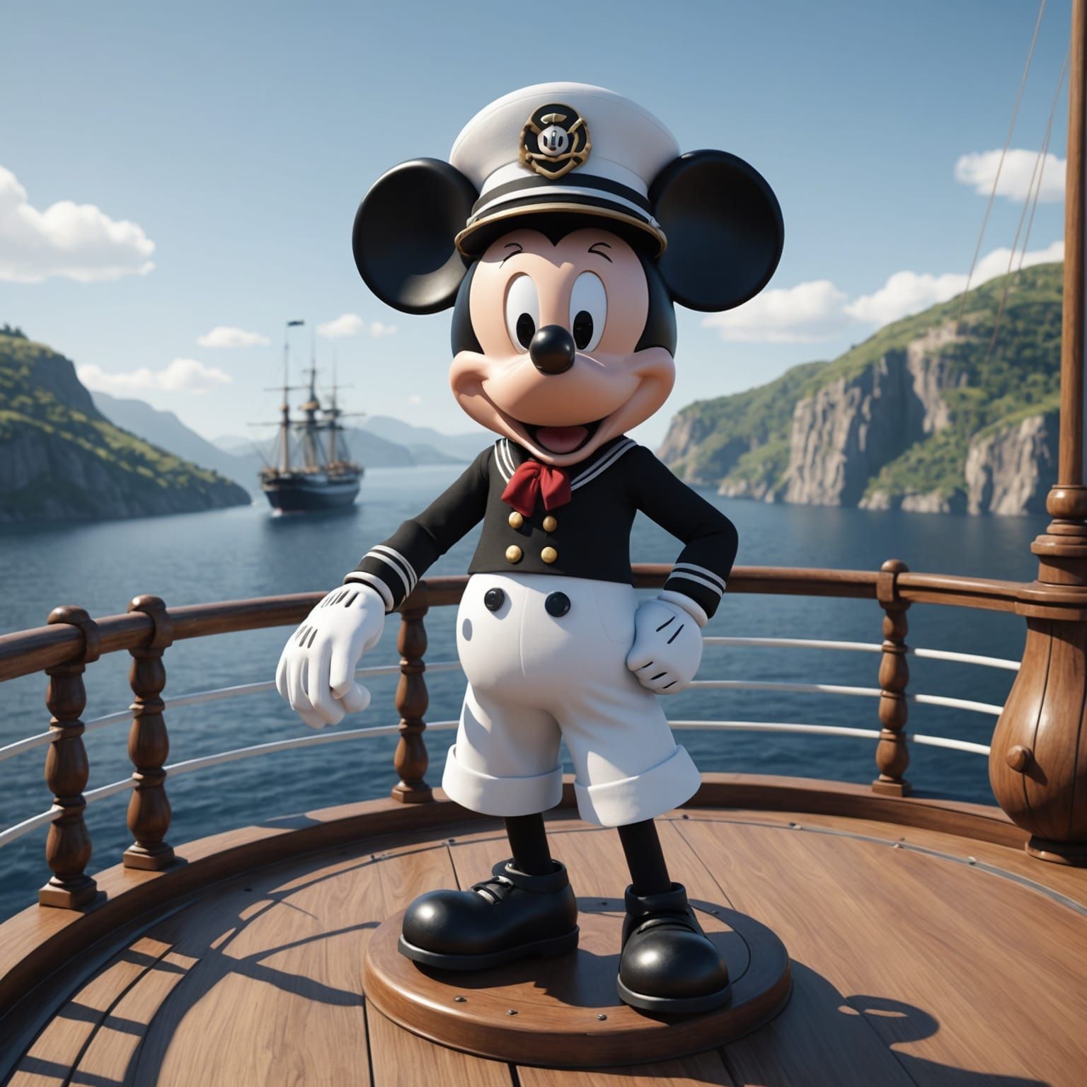 Classic Animated Character on a Ship, 3D Render