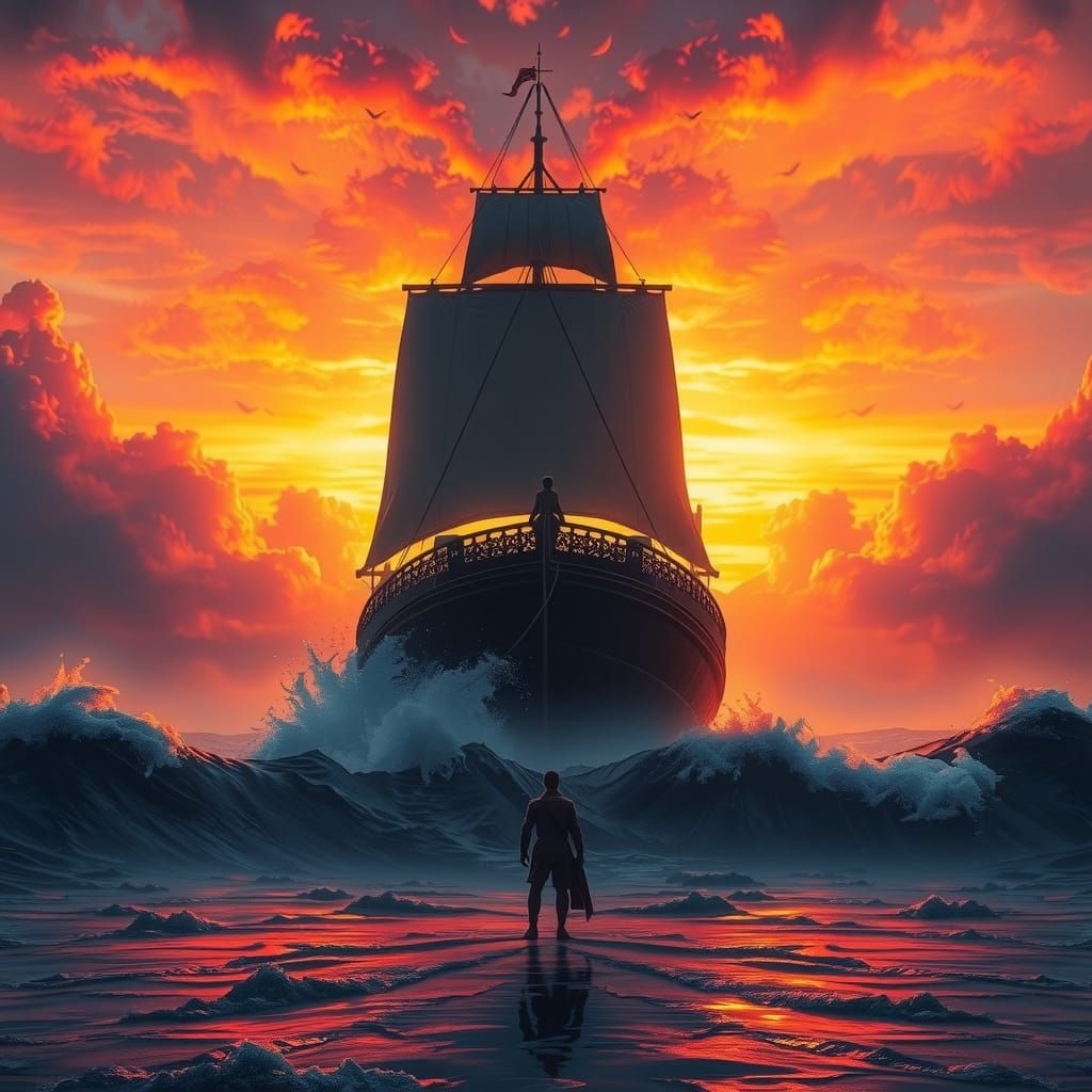 Magical Sunset Boat: Ghibli-Inspired Matte Painting