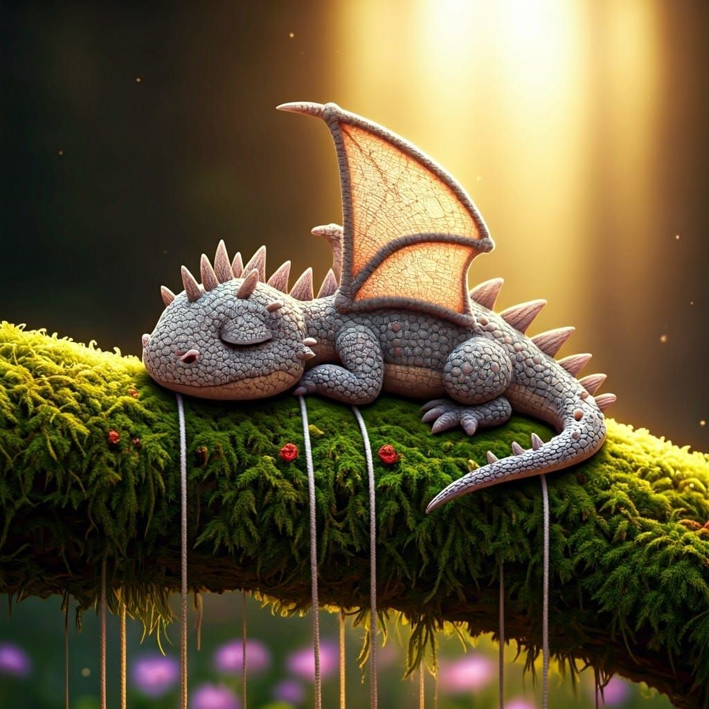 Sleeping Knitted Dragon in Pixar Style