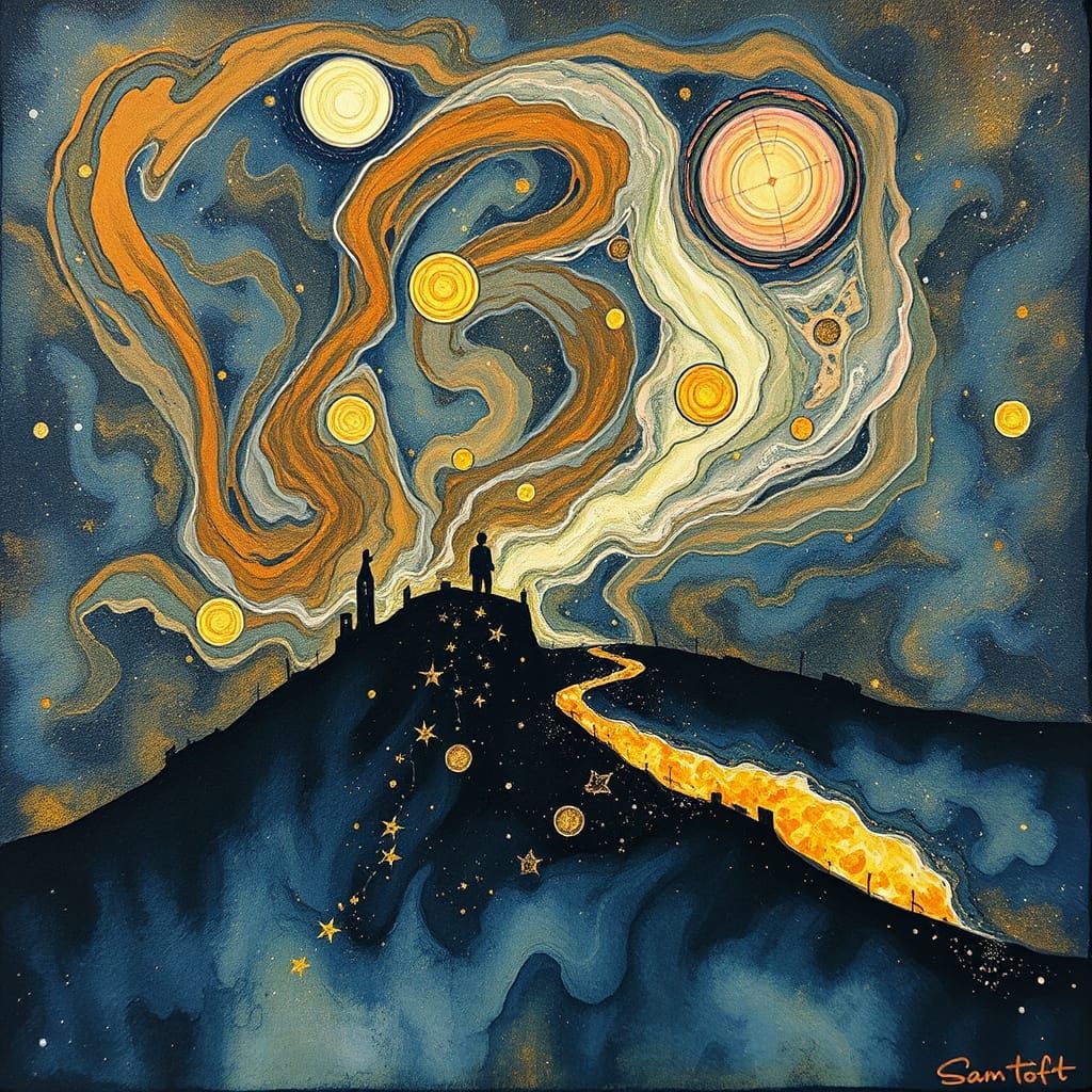 Surreal Swirling Starscape in Alcohol Ink Style