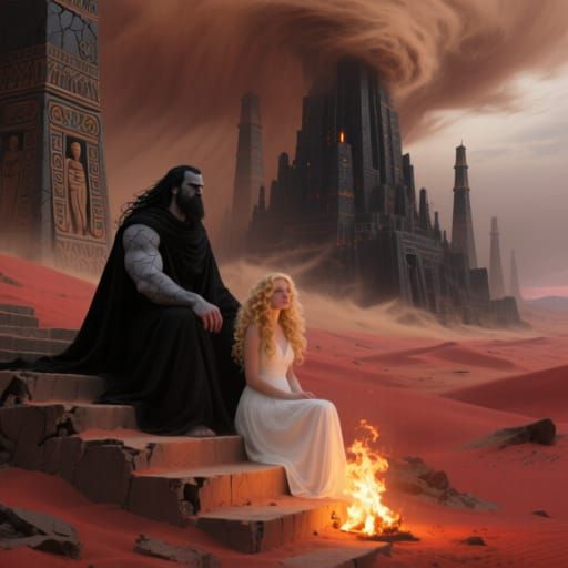 Obsidian City Revealed by Sandstorm in Desert Landscape