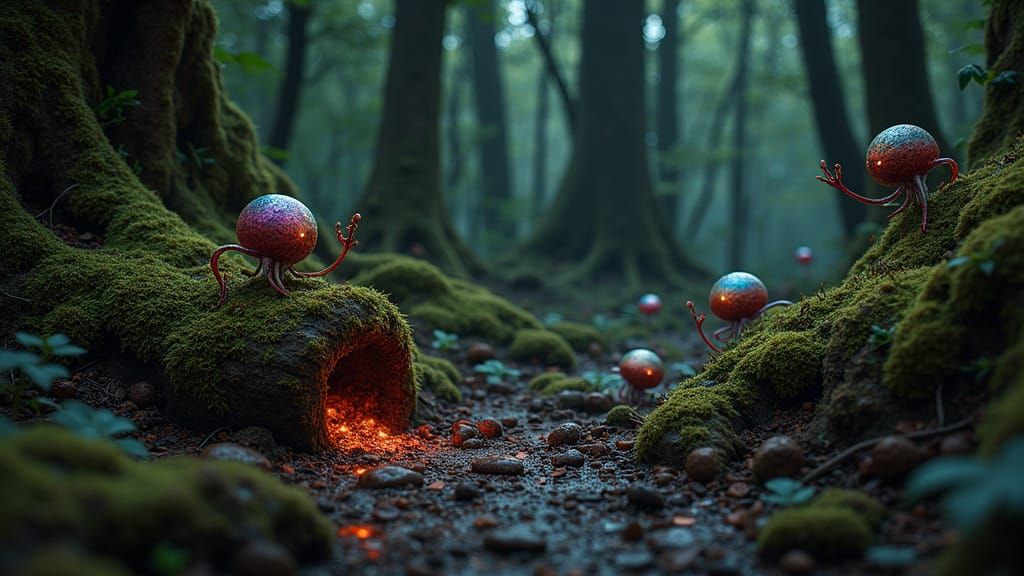 Earthy Rotten Logs With Spore Imps and Monster Heads