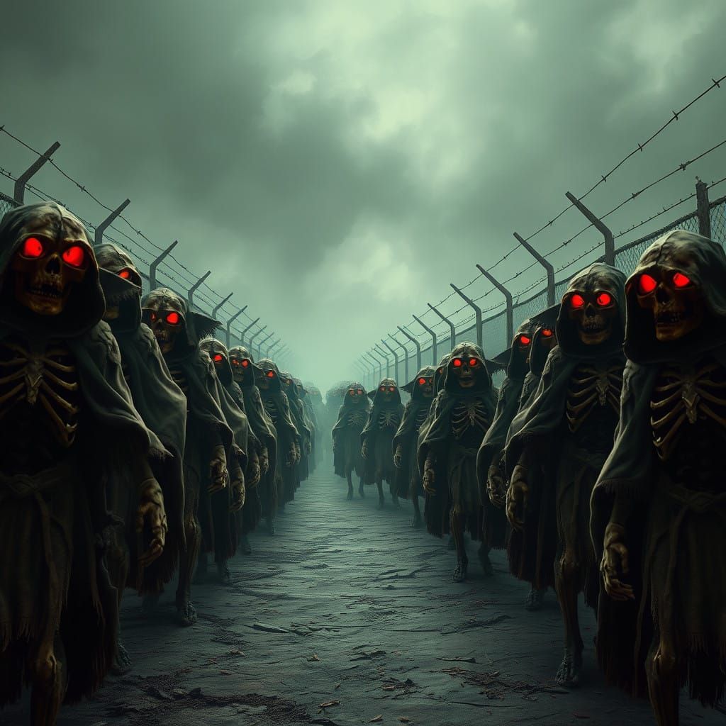 Skeletal Warriors March Through a Desolate, Dark Fantasy Lan...