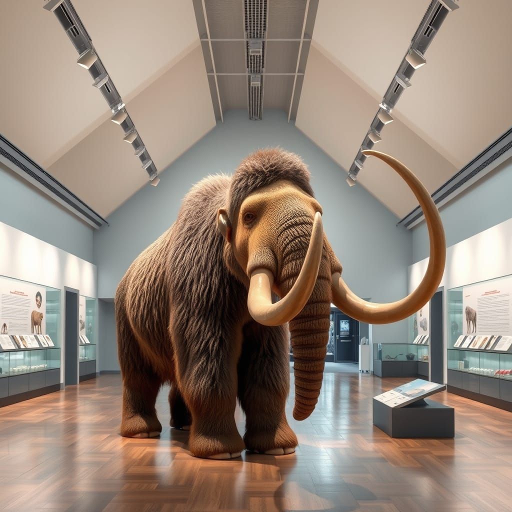Woolly Mammoth Exhibit in Modern Museum