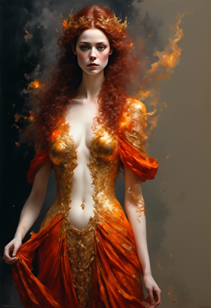 Ethereal Woman in Forest of Flames