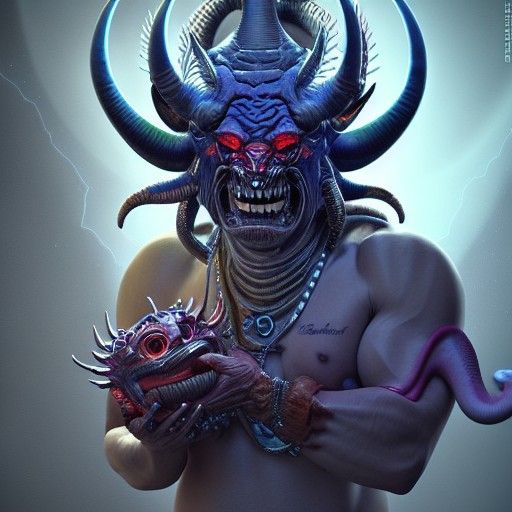 Ominous Beast Portrait in Biopunk Prehistoricore Style