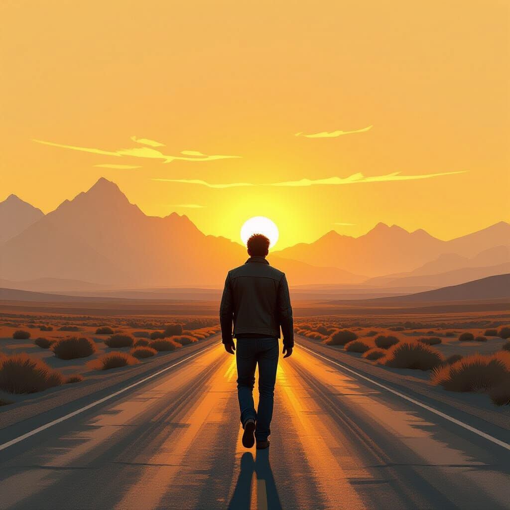 Lone Figure on Deserted Road at Dawn