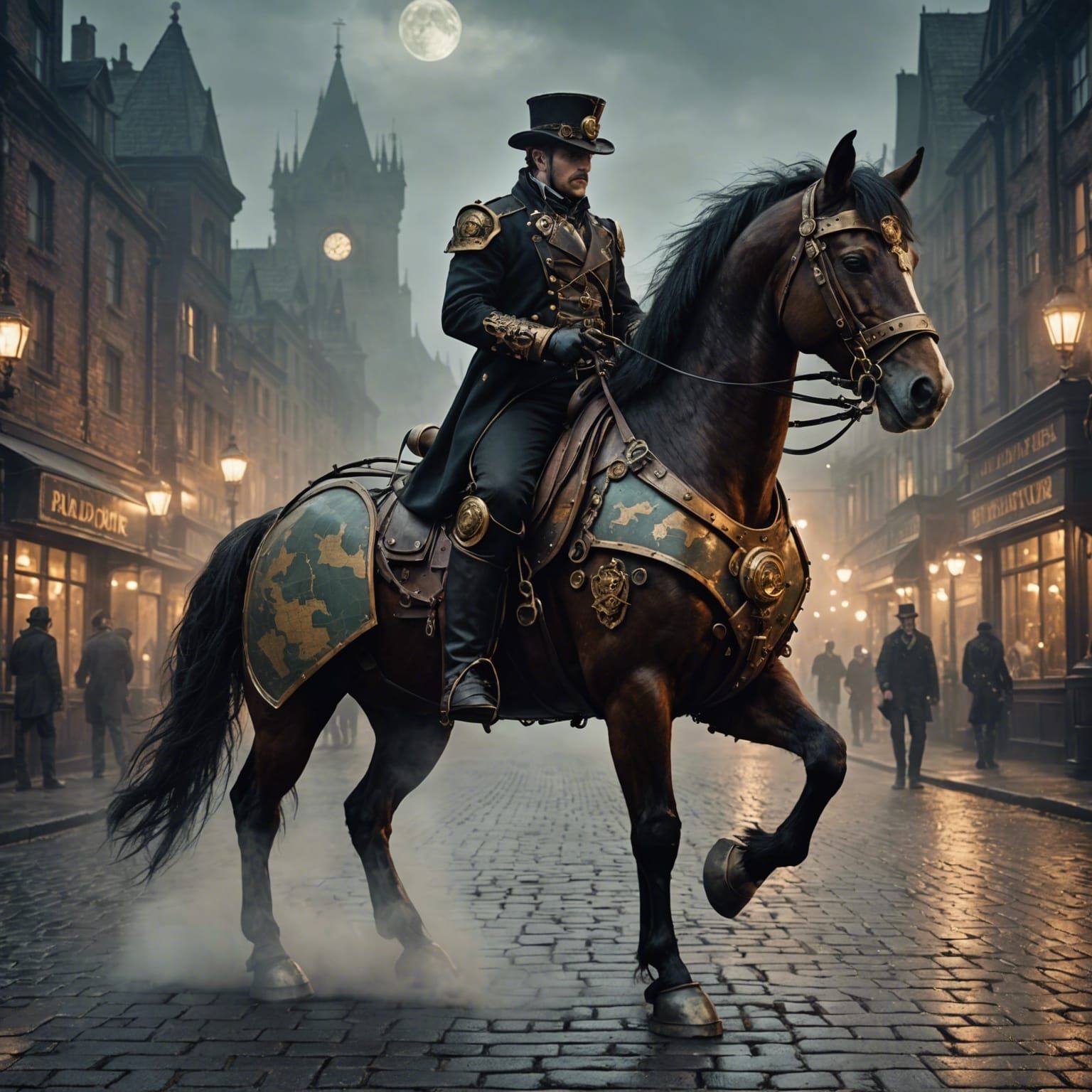 Steampunk Paladin Rider on Mechanical Horse
