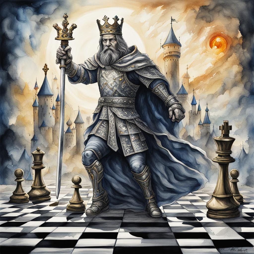 Chess King Spirit Warrior in Watercolor Style