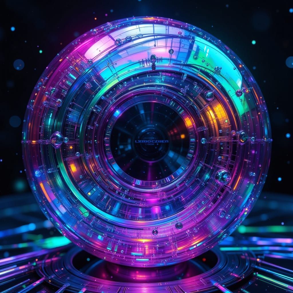 Cyberpunk Fae Goddess in a Metallic Sphere