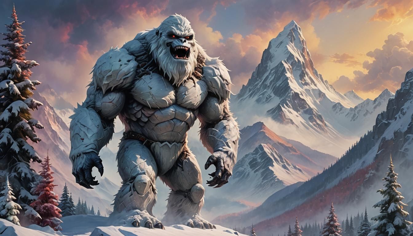 Menacing Snowman on Snowy Mountain Peak