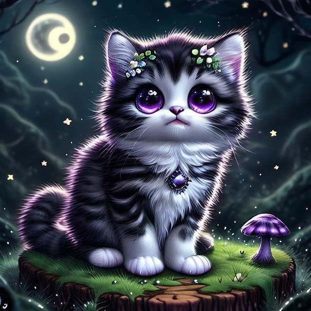 Adorable Fluffy Kitty with Purple Eyes
