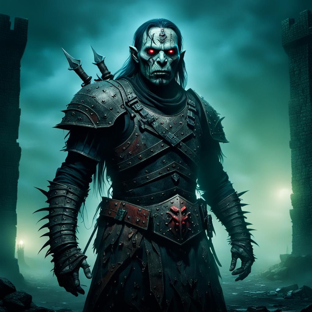 Ethereal Uruk-hai Stands in Abandoned Fortress Ruins