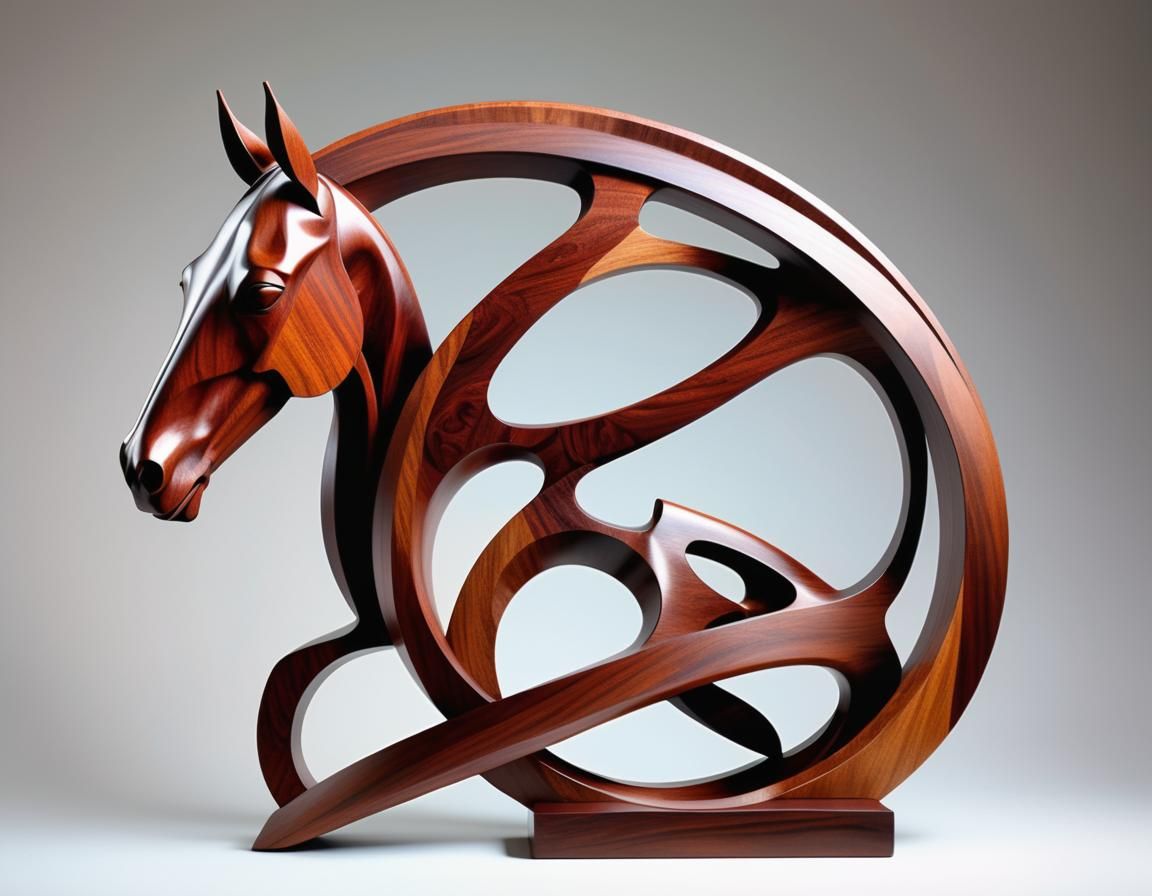 Abstract Mahogany and Rosewood Horse Sculpture