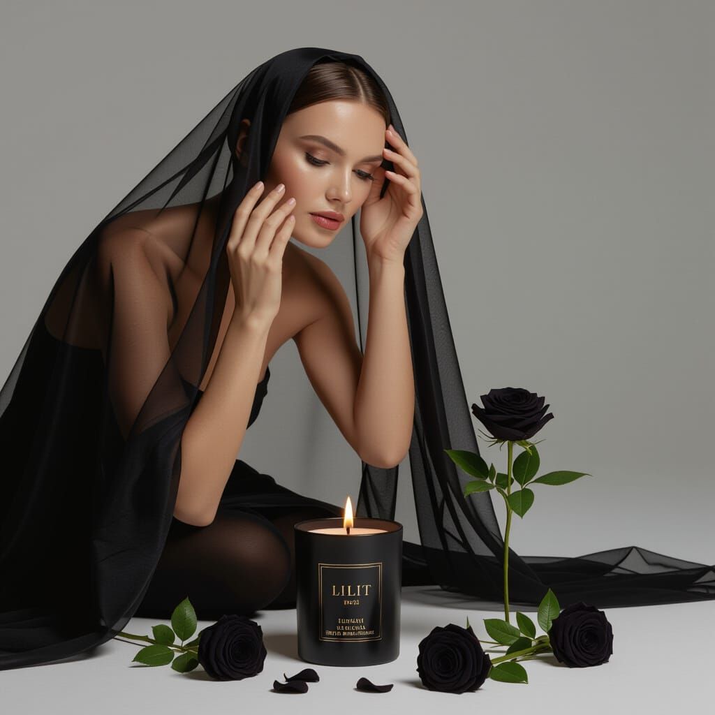 Mystical Photoshoot: Woman Studies Reflection in Molten Wax