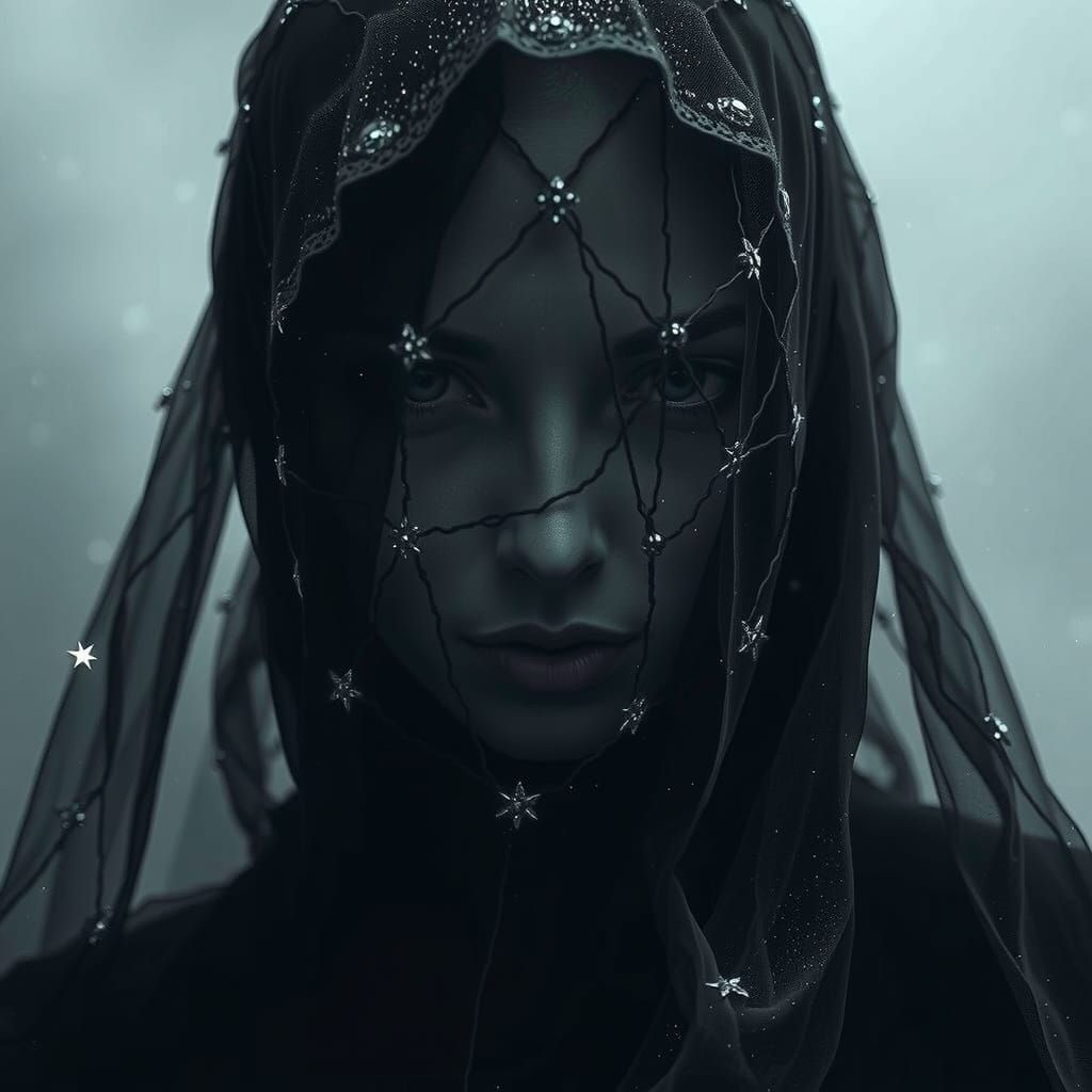Enigmatic Celestial Maiden in Ethereal Veil