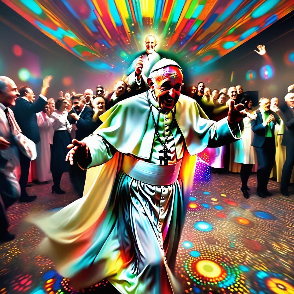 Pope Dancing at Psychedelic Disco, Detailed Photorealism
