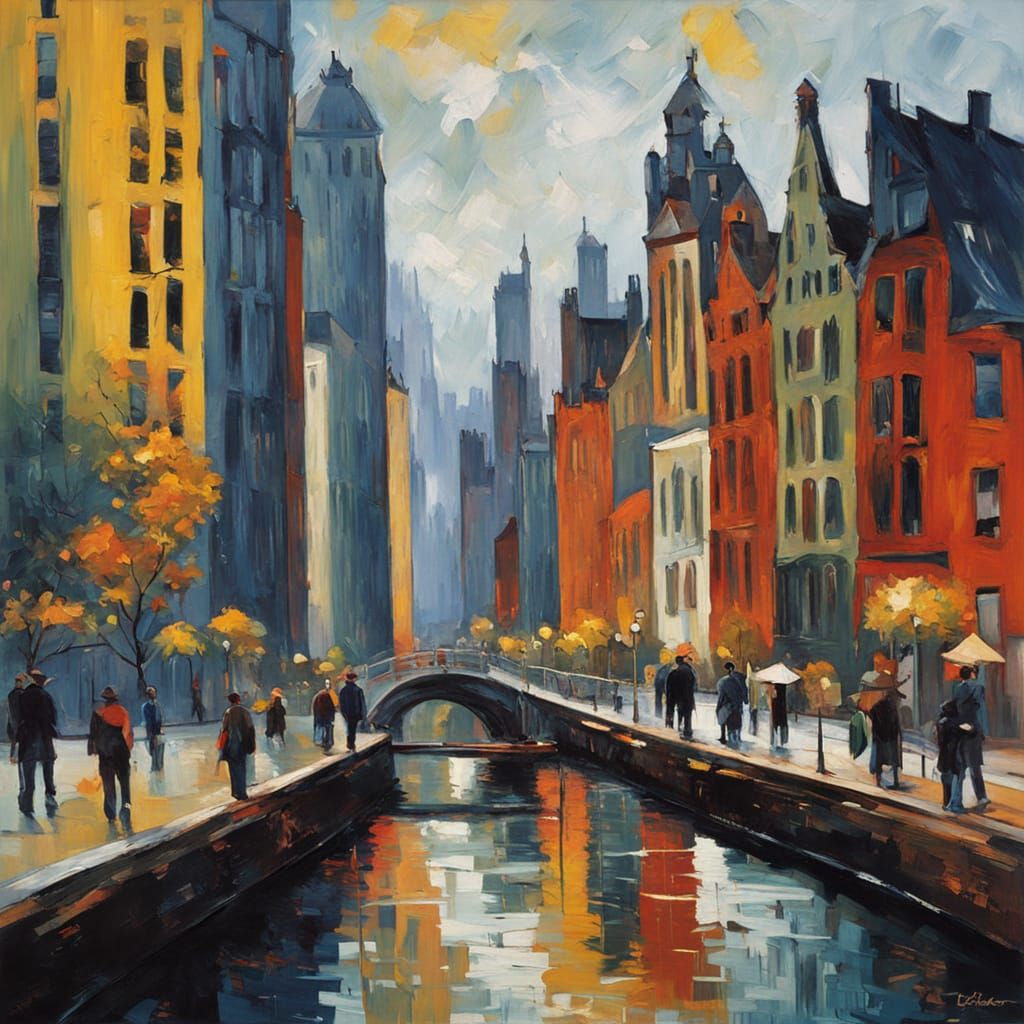 Rotterdam Cityscape in Vibrant Neo-Impressionist Style