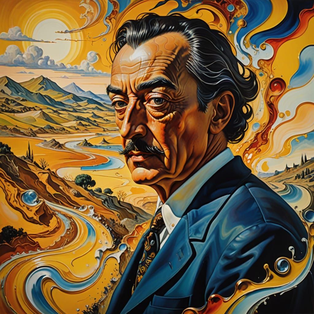 Surreal Figure Dancing in Dreamlike Landscape as Vibrant Oil...