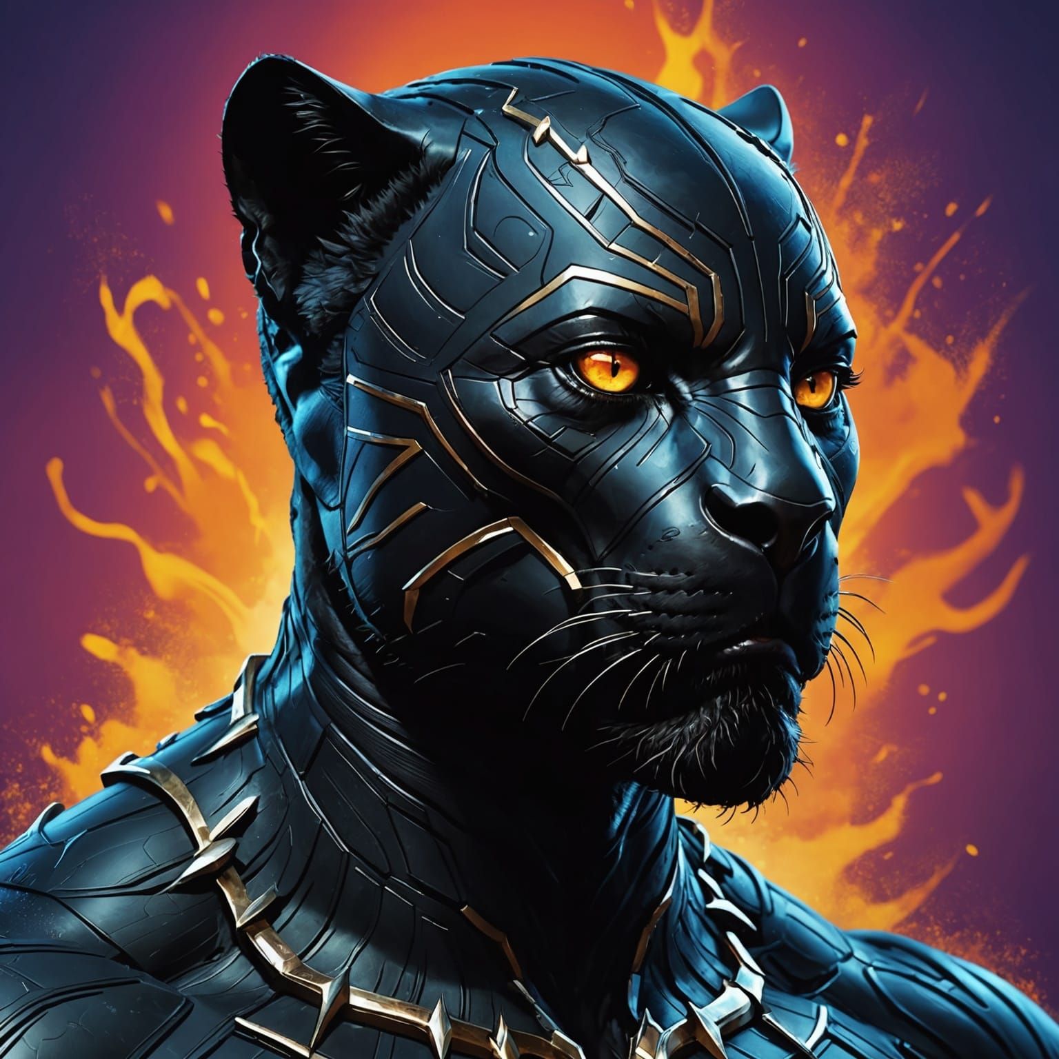 Deity: Anthropomorphic Black Panther in Splash Art