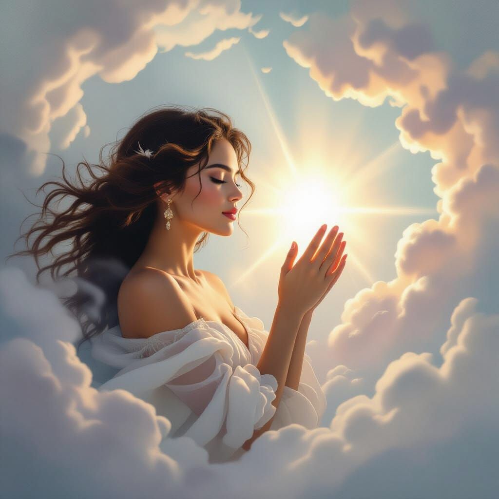 Woman Embracing Light in Surrealist Style