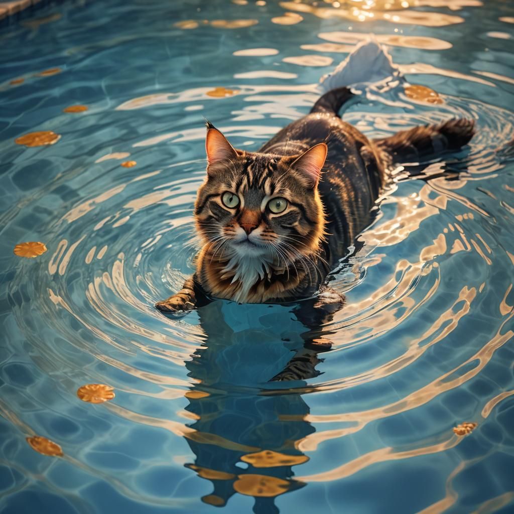 Cat in Swimming Pool: Fantasy Concept Art